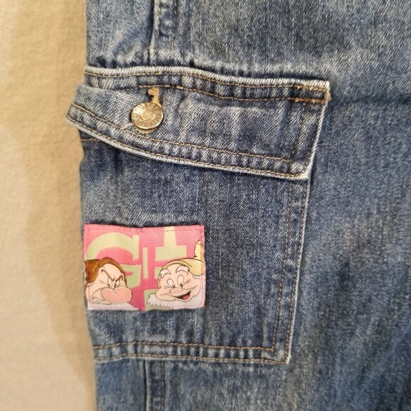 Baggy Overalls Disney Girls Jeans Bibs Embroidered Snow White Seven Dwarfs - Picture 4 of 16